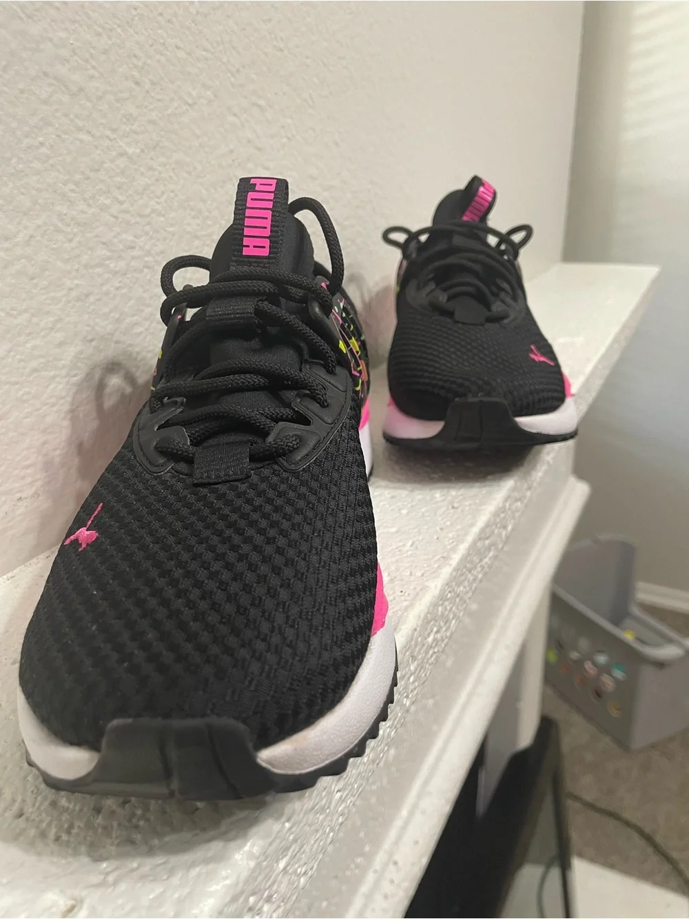 Puma Women's Black & Hot Pink Athletic Running Shoes with Neon Splatter